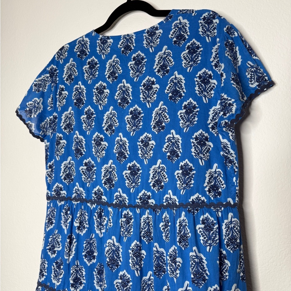 Ro’s Garden Blue Floral Cotton Sleeveless V Neck Lined Dress Size L - Picture 4 of 15